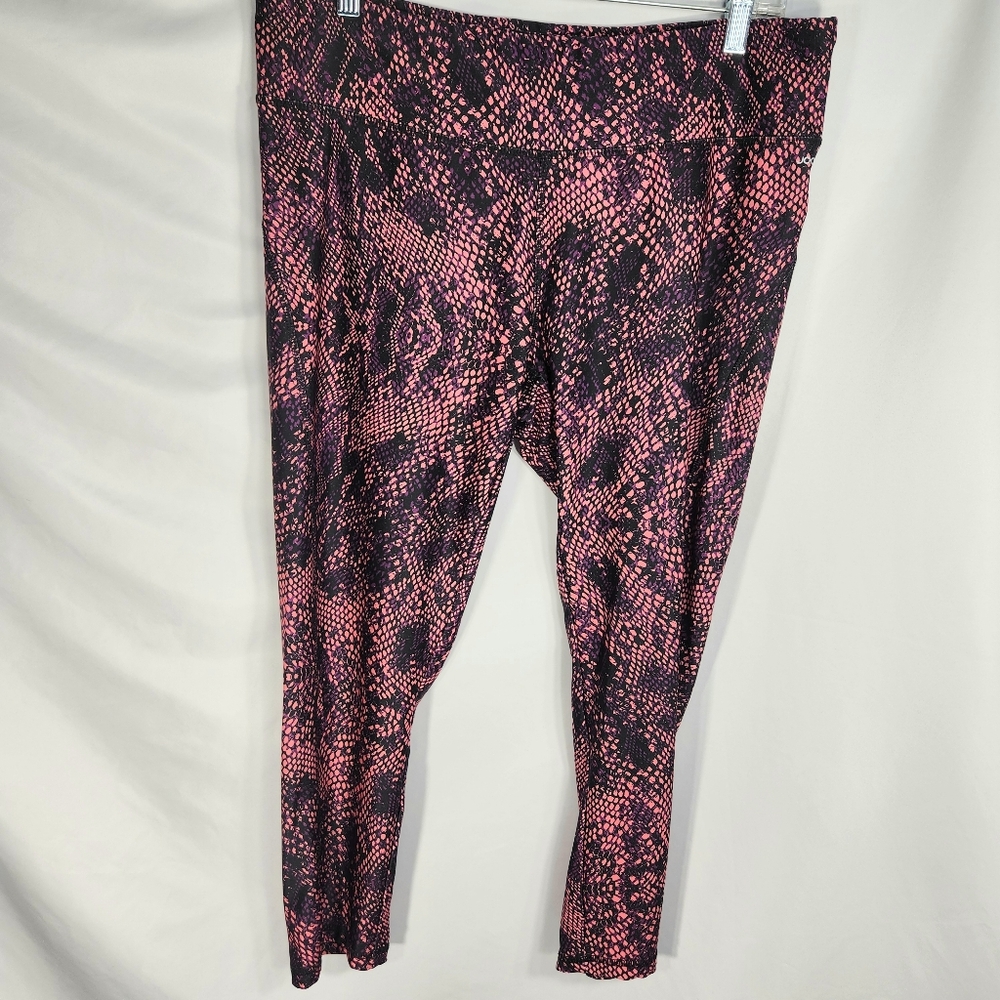 Jockey Black Orange Purple Fishnet Print Capri Athletic Leggings Size XLarge